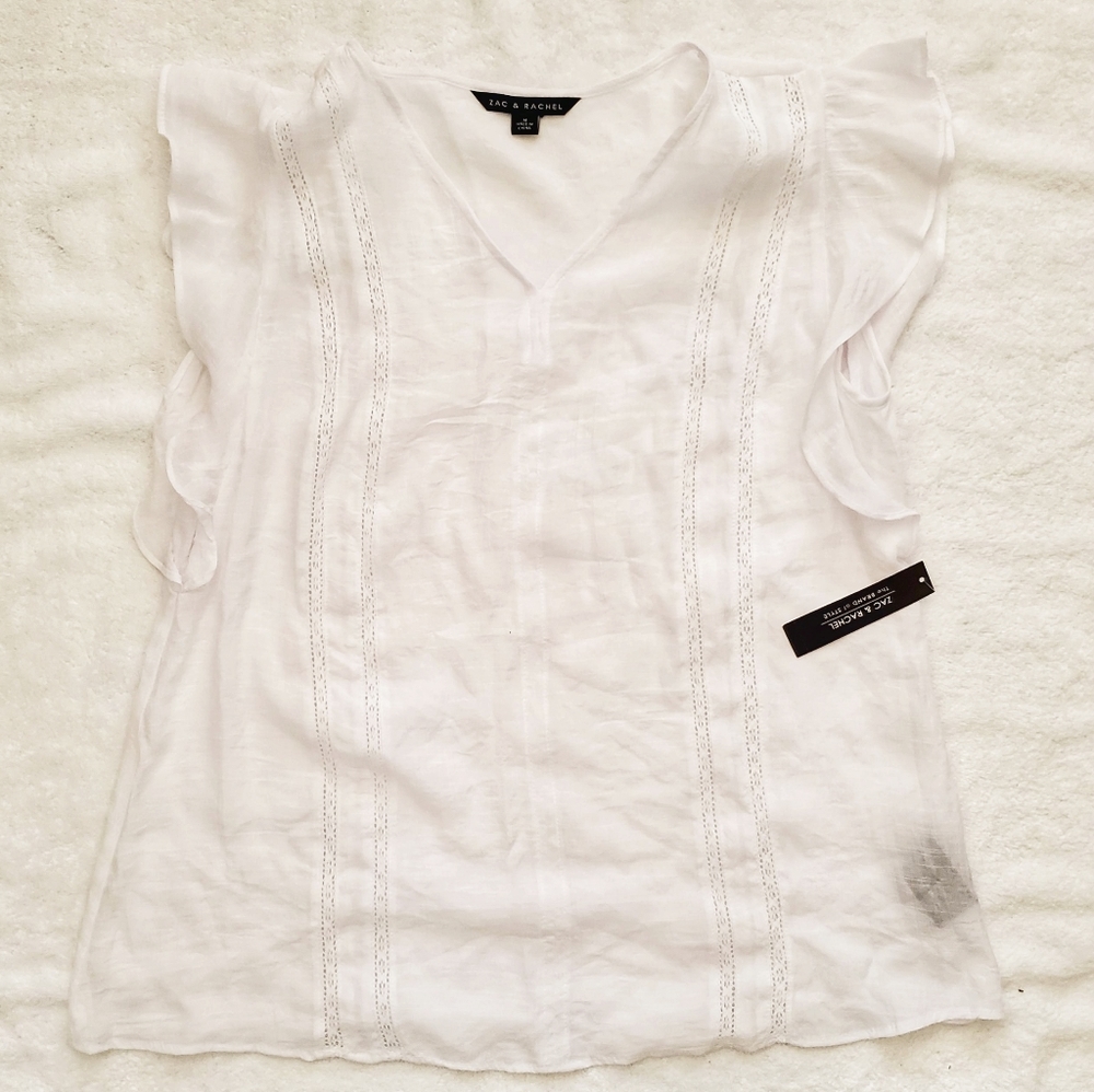 ZAC & RACHEL Semi-Sheer V Neck Blouse